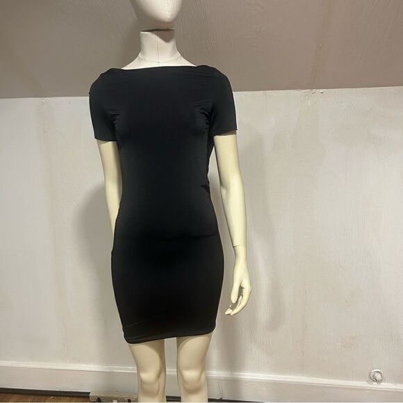 Revolve House of CB London Satin Short Sleeved bodycon Dress W/ Draped Cowl Back - Picture 4 of 13